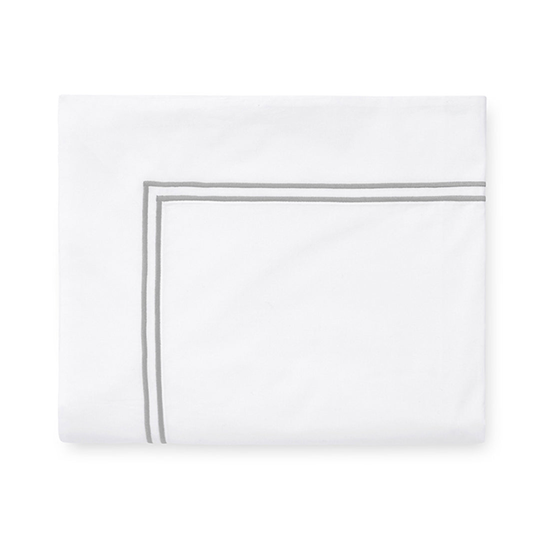 Sferra Grande Hotel flat sheet in white with a subtle gray border, showcasing elegant simplicity and luxury.
