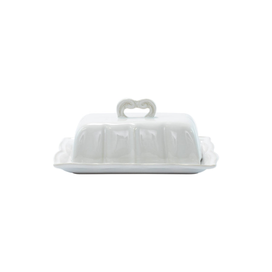 Vietri Incanto Stone White Baroque Butter Dish