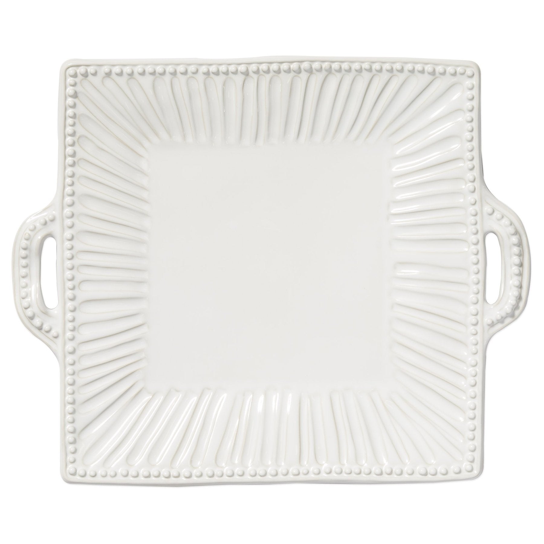 Vietri Incanto Stone White Stripe Square Handled Tray