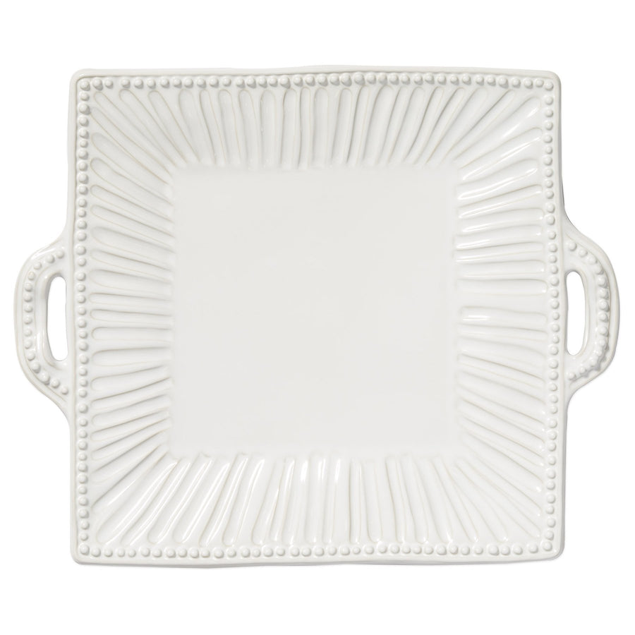 Vietri Incanto Stone White Stripe Square Handled Tray