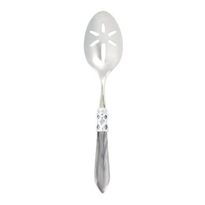 Vietri Aladdin Brilliant Light Gray Slotted Serving Spoon